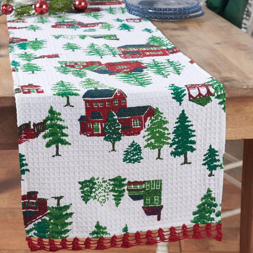 April Cornell Christmas Village Crochet Runner NWT